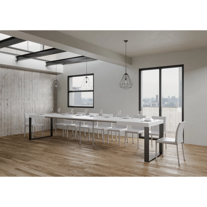 Tavolo allungabile 90x180/440 cm Tecno telaio Antracite - Bianco Frassino