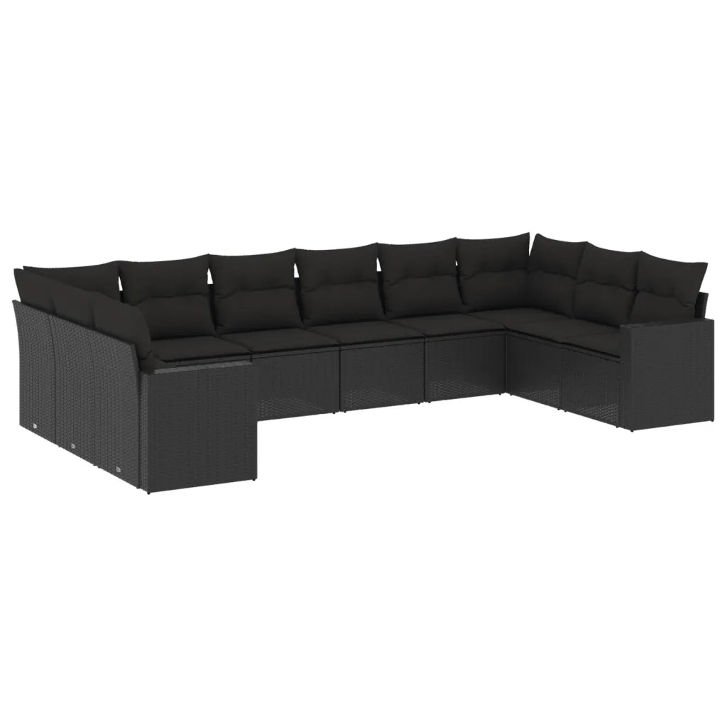 Set Divani da Giardino 10pz con Cuscini in Polyrattan Nero 3219455
