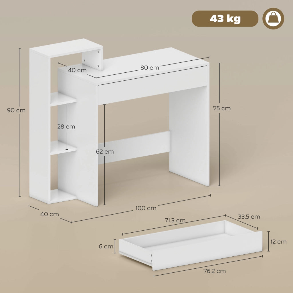 Scrivania PC Moderna con 3 Ripiani Aperti e Cassetto ¨C zephmum ¨C Legno Bianco 100x40x90