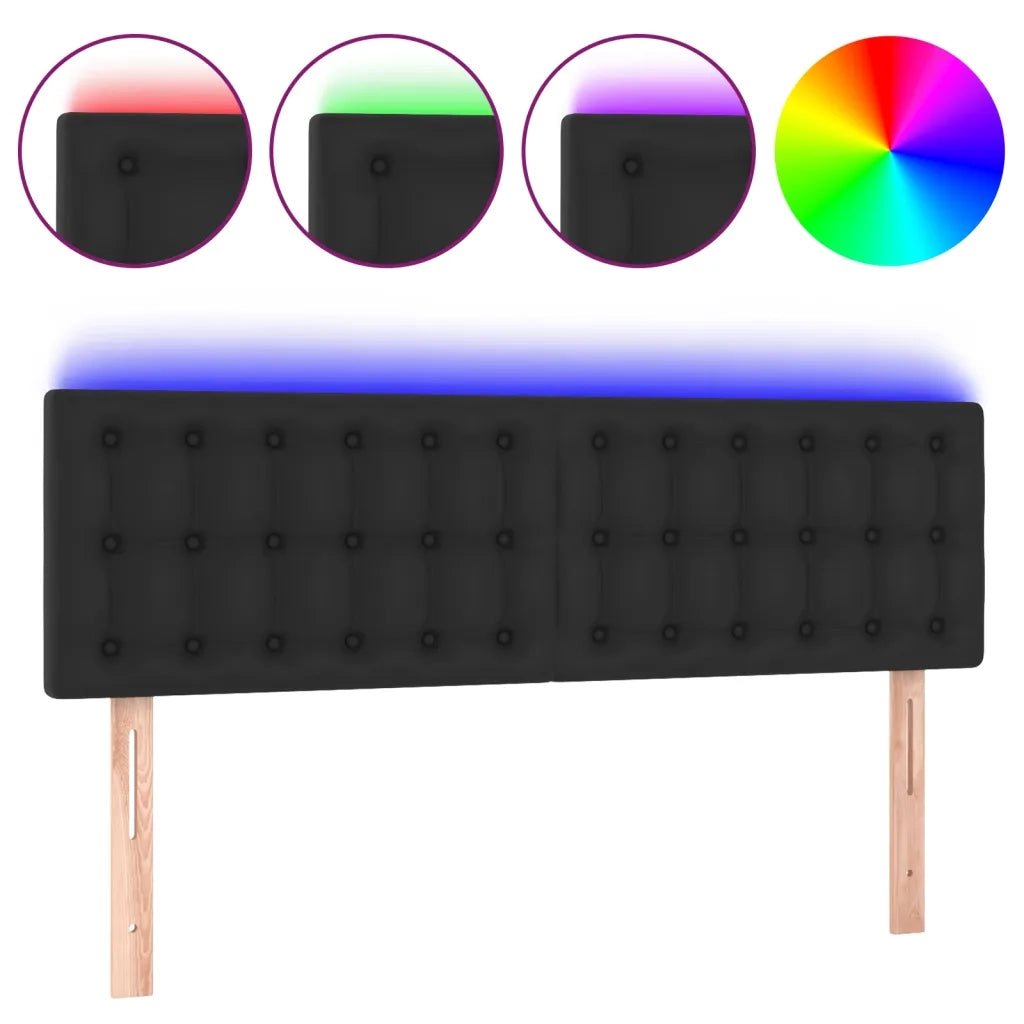 Testiera | Testata a LED Nera 144x5x78/88 cm in Similpelle