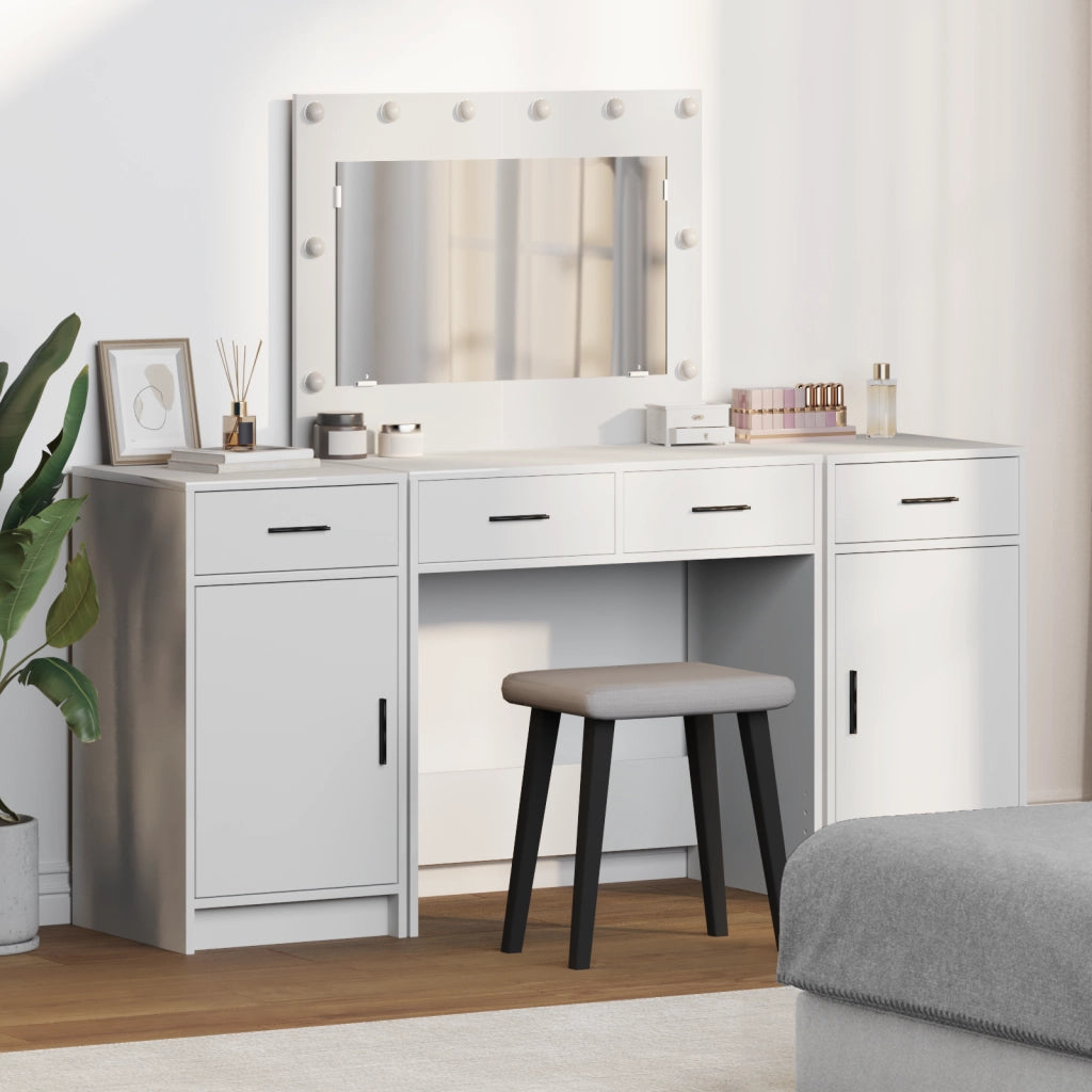 Set toeletta 3 pezzi con LED, legno ingegnerizzato bianco