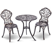 Set tavolo e 2 sedie da giardino, Tavolo e sedie esterno da caff¨¨ in metallo Bronzo-Set mobili da esterno