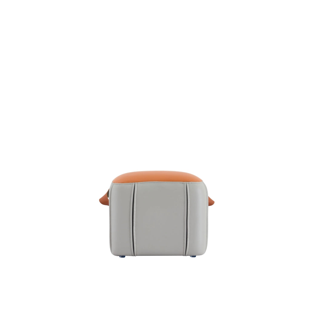 Pouf grigio e arancione in PU con maniglia per il trasporto