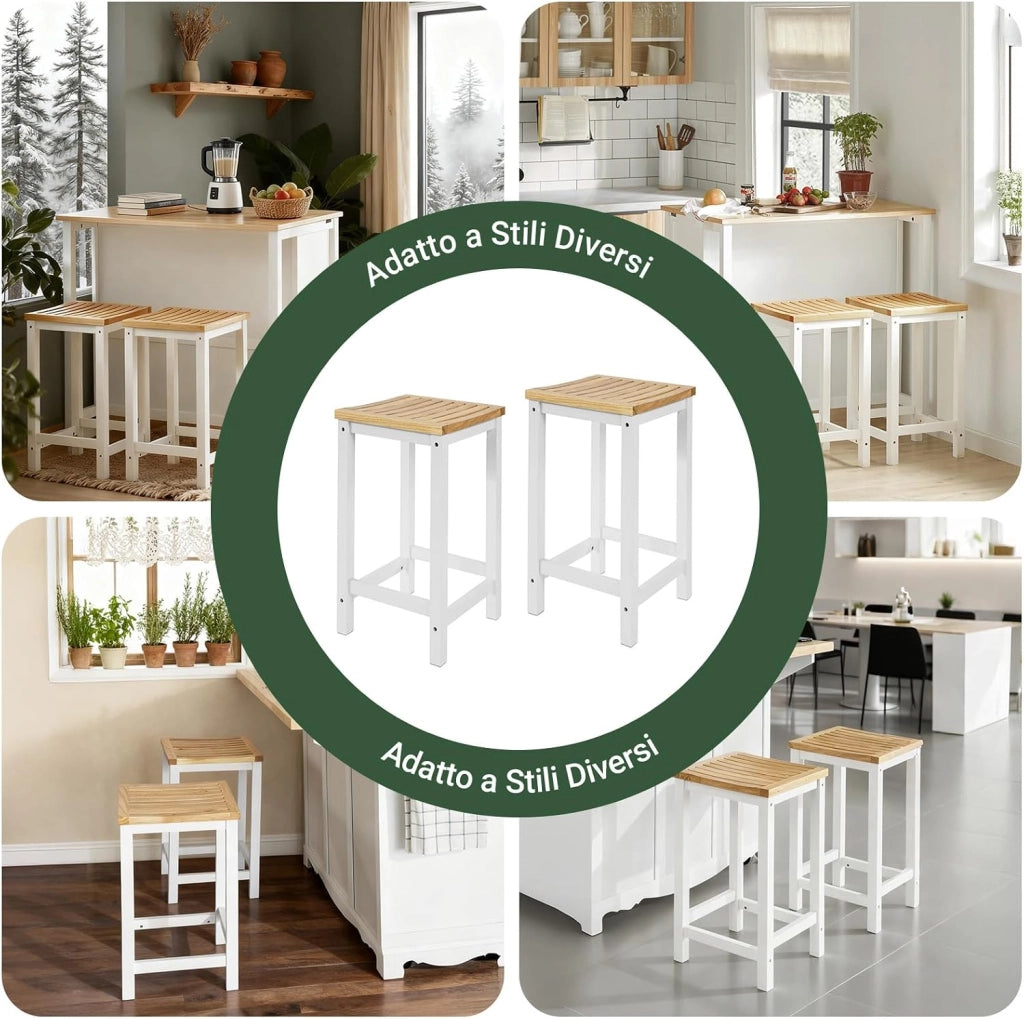 Set 2 SgabellI per cucina moderno SgabellI legno massello Bianco altezza 61 cm, Max Portata 100 kg FST29-WNX2