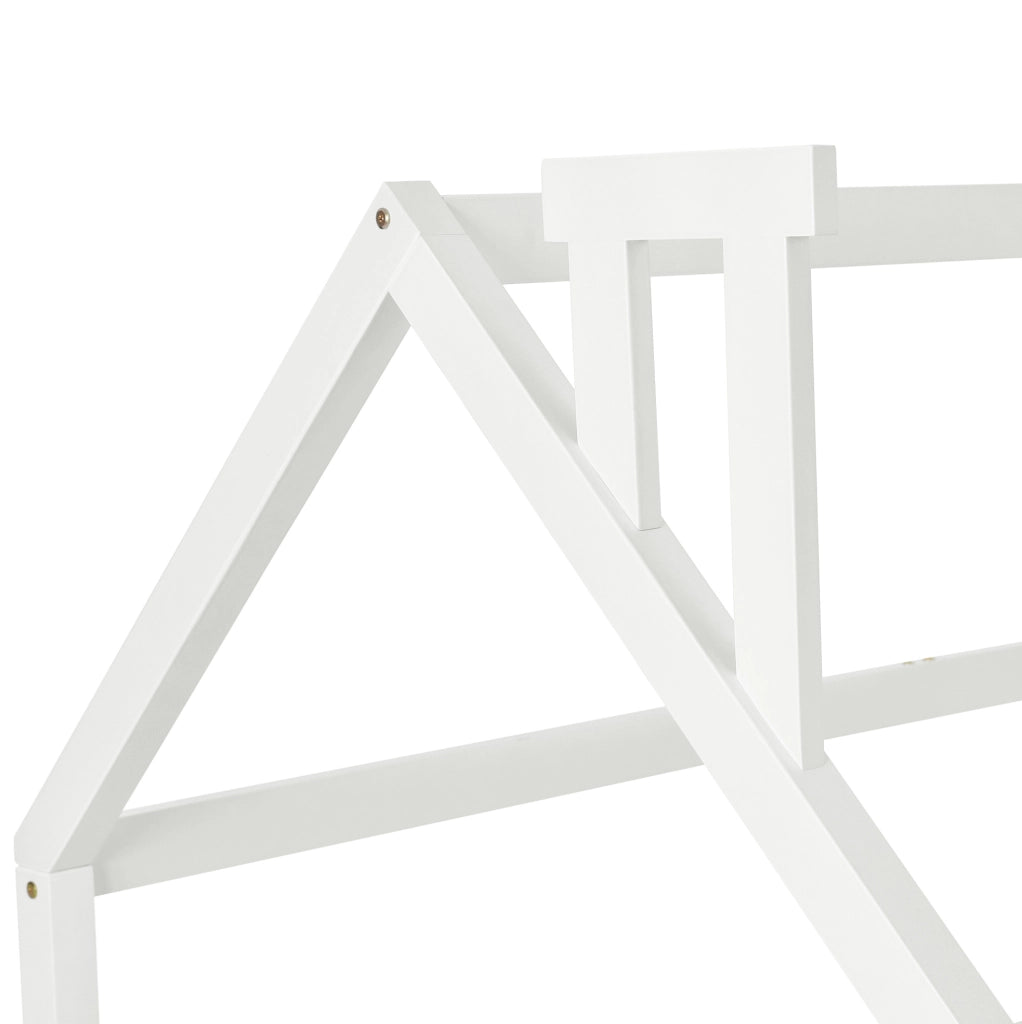 Letto casetta 90x200 cm con tetto e recinto; legno; bianco (Senza materasso)