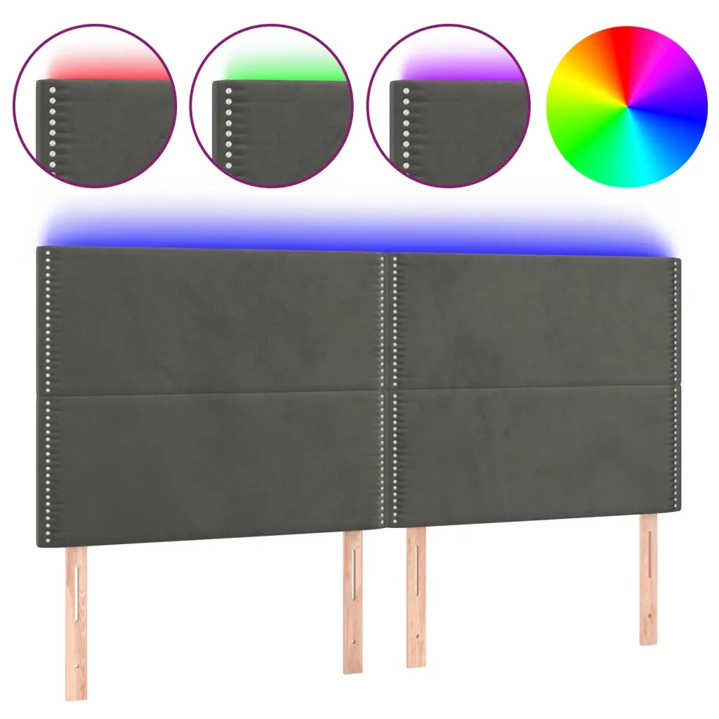 Testiera a LED-Testata con LED GrigioScuro 160x5x118/128cm in Velluto 258357