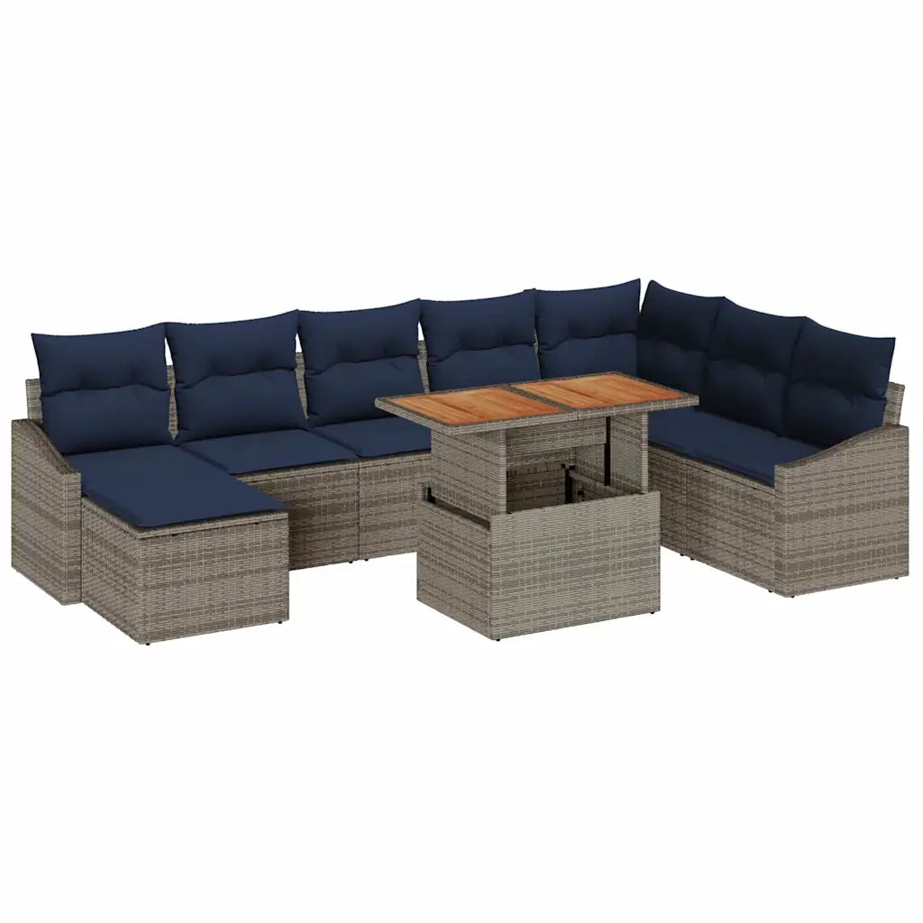 Set Divano da Giardino 9 pcs Grigio Poly Rattan 3358614