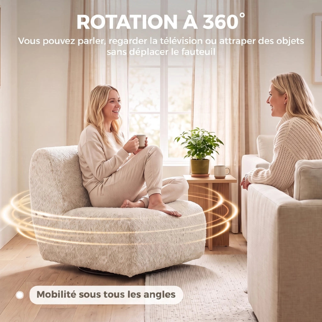 Fauteuil de Salon Pivotant 360° Canapé 1 Place en Chenille Beige