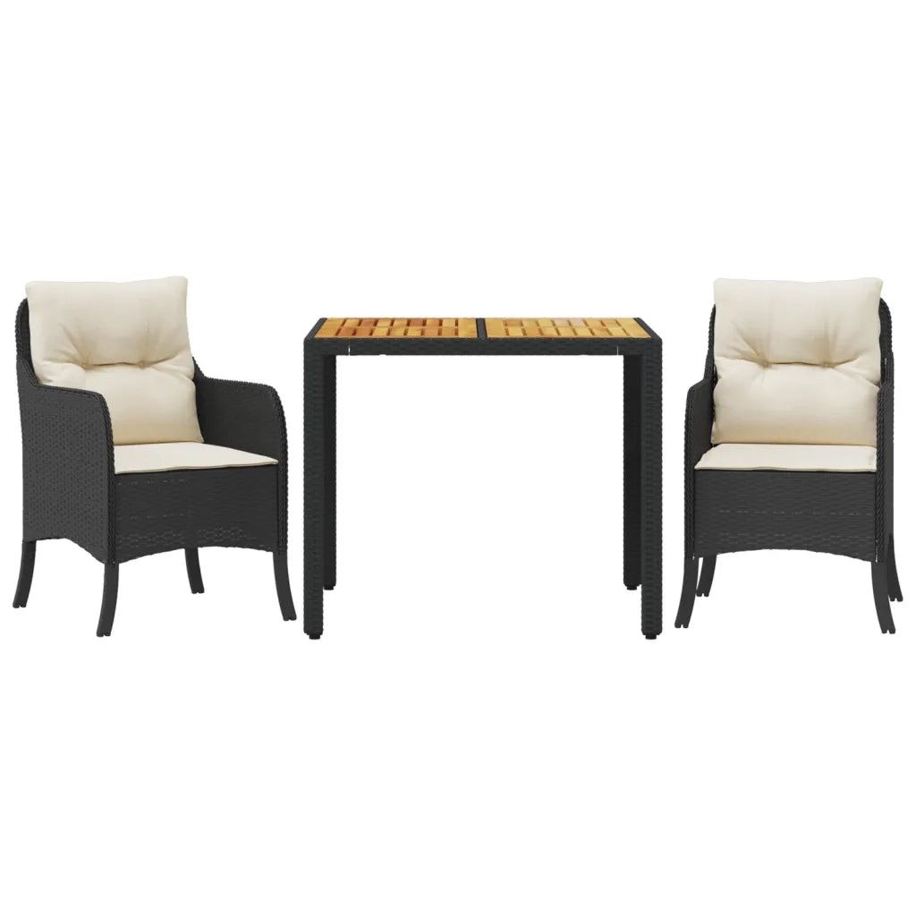 Set da Pranzo da Giardino 3 pz | Set Salotto da Giardino con Cuscini Nero in Polyrattan