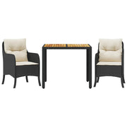 Set da Pranzo da Giardino 3 pz | Set Salotto da Giardino con Cuscini Nero in Polyrattan