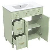 Mobile sottolavabo con lavabo in ceramica; 2 cassetti e 1 anta; spazio pratico per bagno; verde