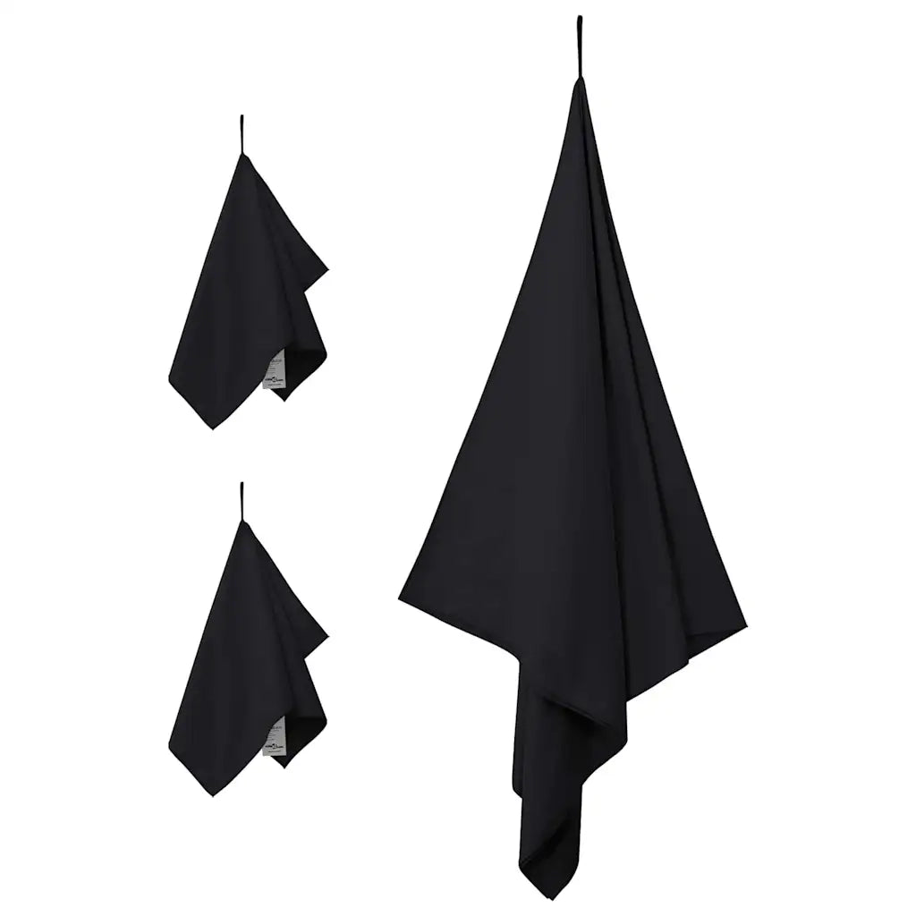 Set di Asciugamani Sportivi 3 pz | Teli per bagno Nero Poliestere e poliammide