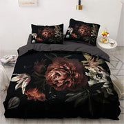 Set da letto, 135 x 200 cm, 4 pezzi di coperta da letto morbidi in microfibra e 2 cuscini 80 x 80 cm, design fiorito nero
