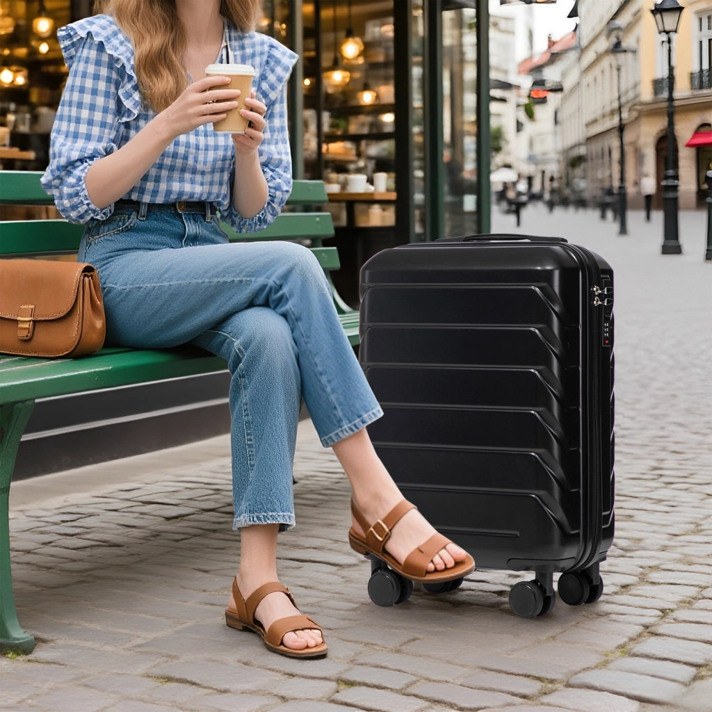 Set di 2 valigie girevoli in ABS da 14"/19" con lucchetto a combinazione e trousse da 14" (Nero)