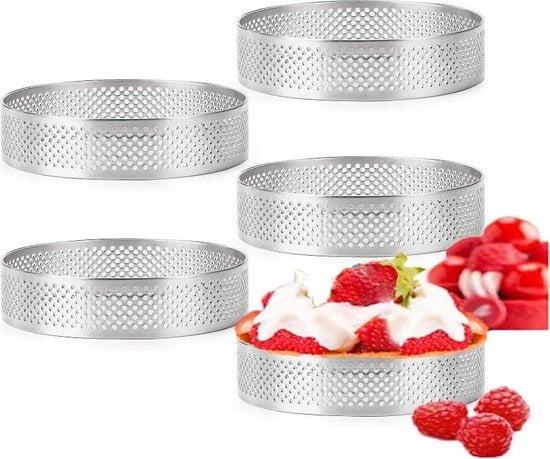 Rondelle perforate per torta a forma di cup - anelli per mousse quiche cerchi - anelli per donuts e torte di frutta - 5 pezzi, anelli per torte - anelli per dessert francese - DIY per 8 forme di tartelette