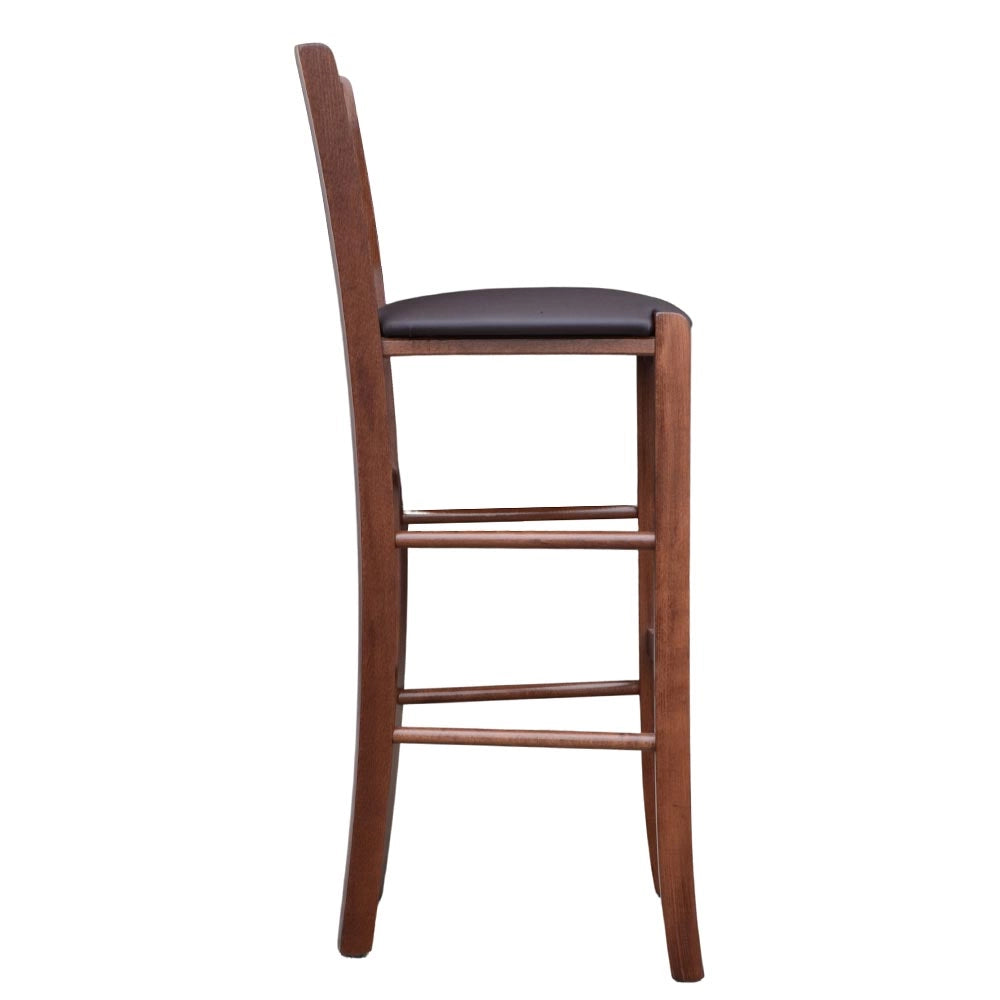 Sgabello verona in legno noce scuro h 73 con seduta imbottita marrone