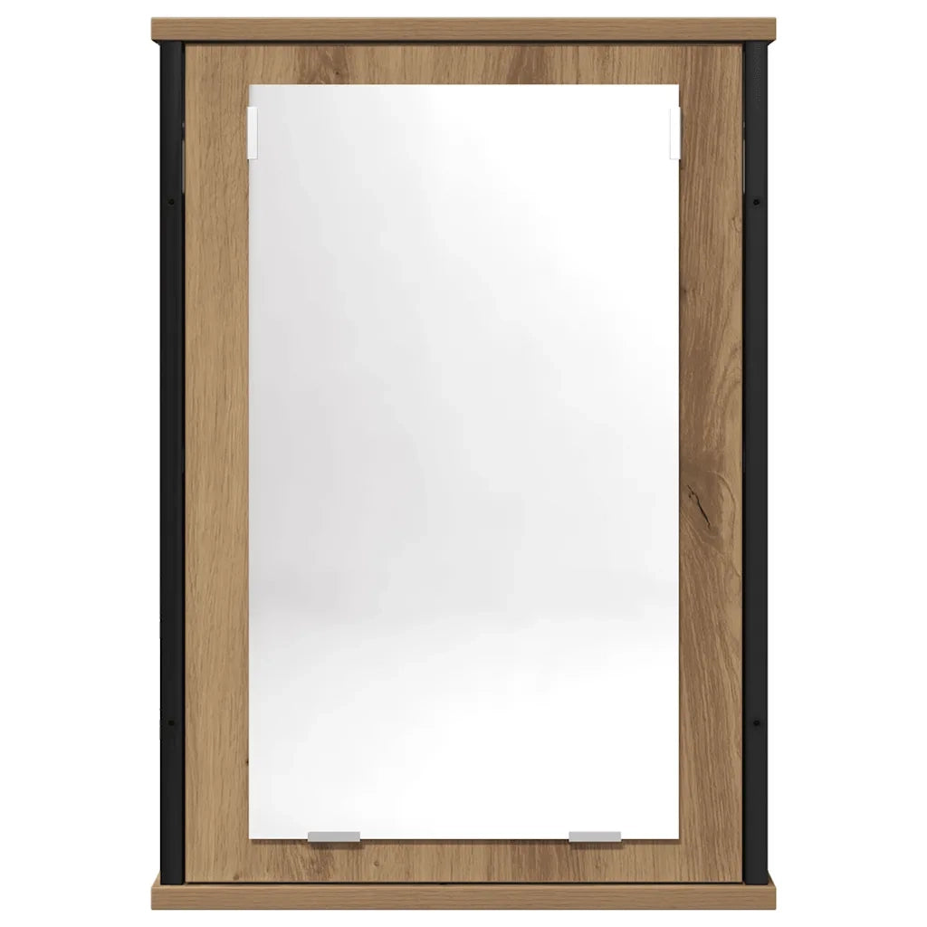 Elegante mobiletto da bagno a parete con vano contenitore 42 x 12 x 60 cm in legno di rovere lavorato a mano 02_0051850