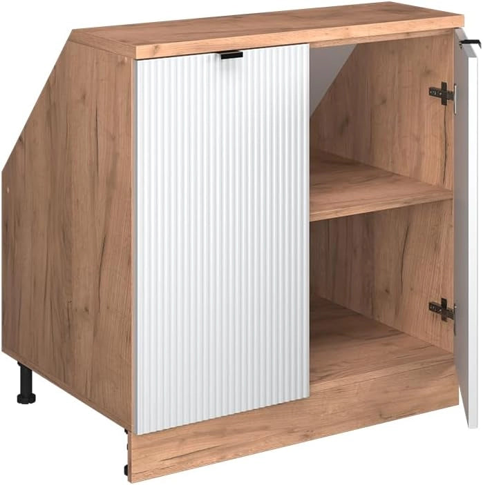 Mobile sottotetto Rion, Ondulazione bianca, 80 x 81.6 cm con 2 porte, carcassa 60 cm profondità, adatto per il salvaspazio sotto tetti spioventi