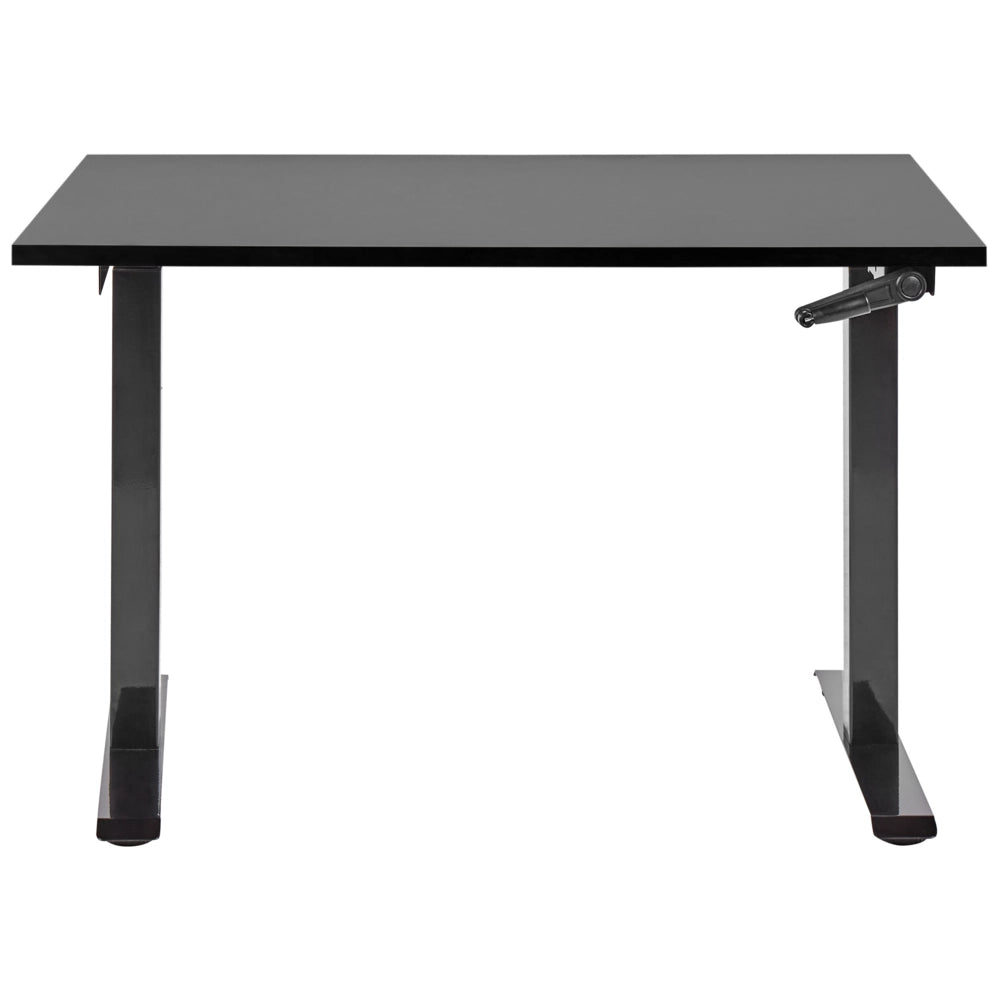 Scrivania regolabile manualmente in altezza Piano del tavolo legno nero Telaio in acciaio nero 120 x 72 cm Piedi quadrati Design moderno Ufficio