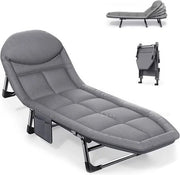 Letto da Campo - Letti da Campo 1 Persona - Letto da Campeggio - 65x200x32 Cm - Estensore - Letto da Campeggio Inclinabile - Con Materasso - Adulti - Grigio