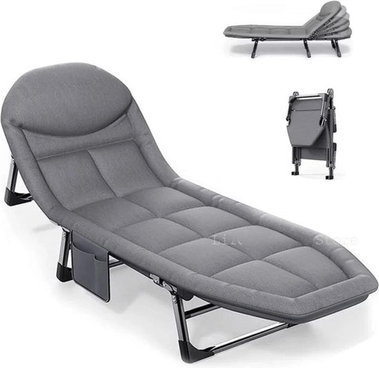 Letto da Campo - Letti da Campo 1 Persona - Letto da Campeggio - 65x200x32 Cm - Estensore - Letto da Campeggio Inclinabile - Con Materasso - Adulti - Grigio