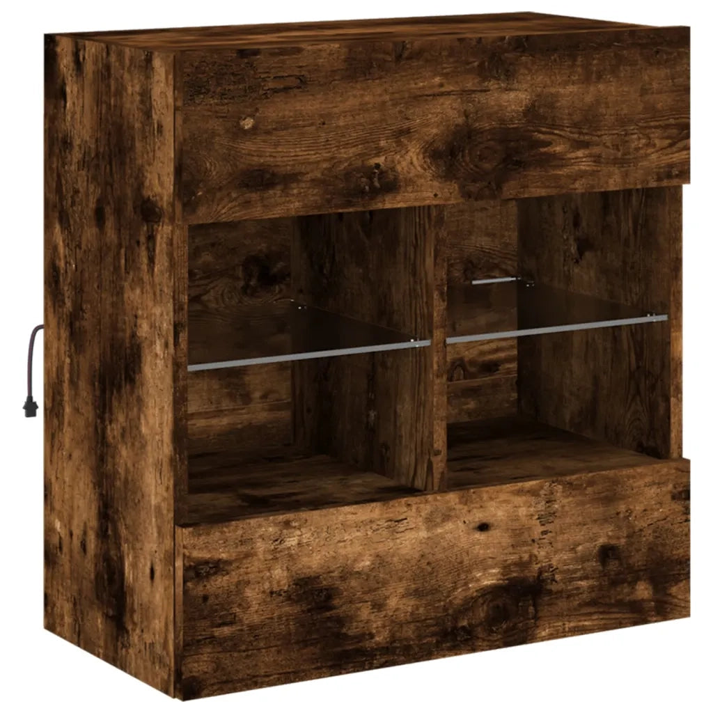 Mobile TV a Parete | Armadietto TV | Mobile Porta TV con Luci LED Rovere Fumo 58,5x30x60,5 cm