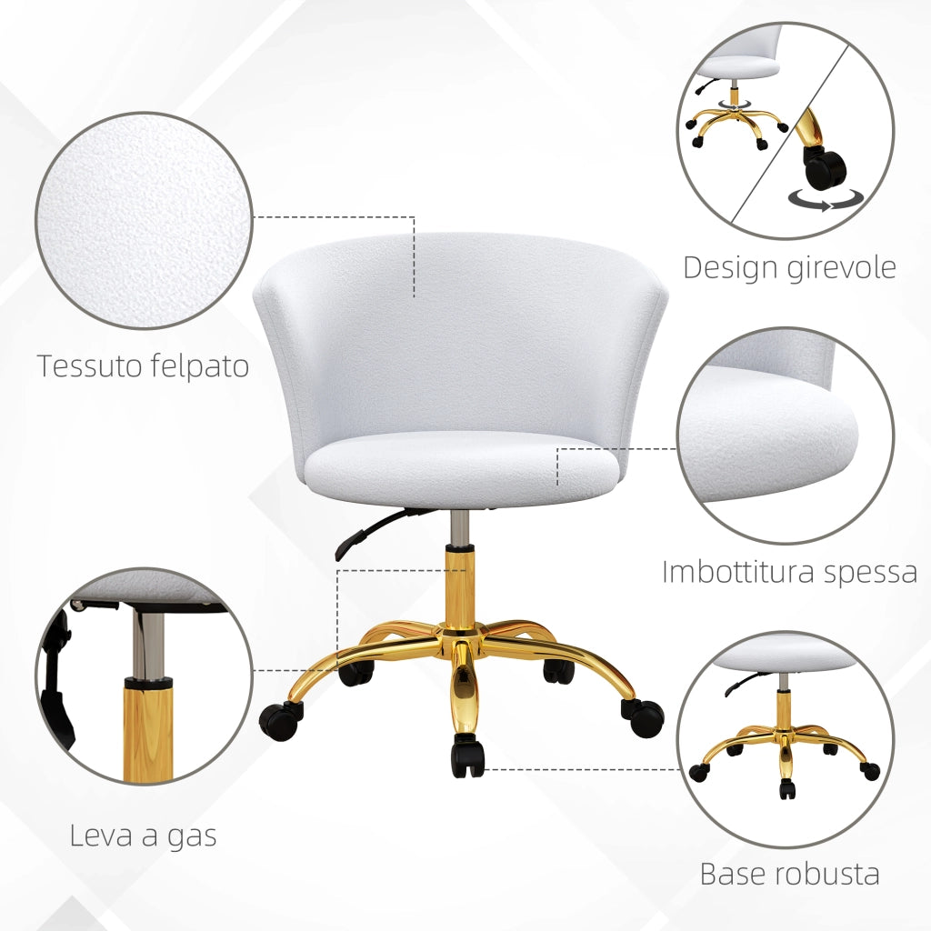 Sedia da ufficio regolabile con seduta girevole e rivestimento in velluto ¨C zephmum ¨C bianco e oro