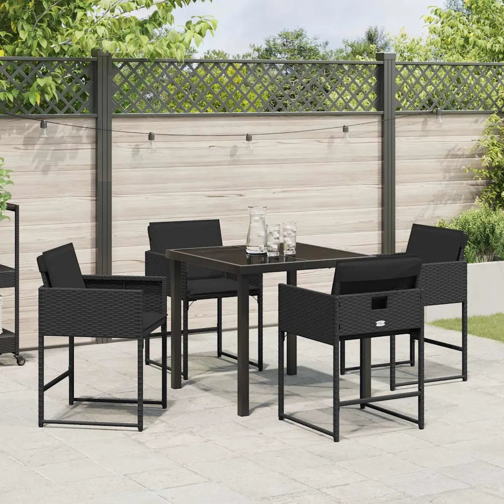 Set da Pranzo per Giardino 5 pcs Nero polyrattan