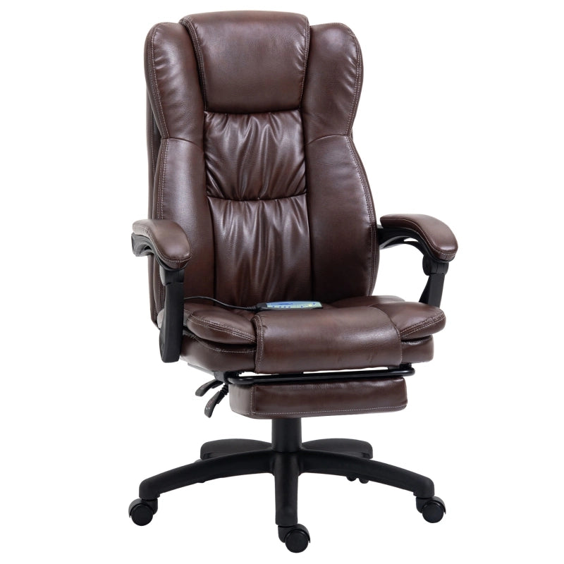 Sedia da ufficio con massaggio, poggiapiedi e schienale reclinabile in similpelle marrone 68,5 × 68,5 × 113-121 cm