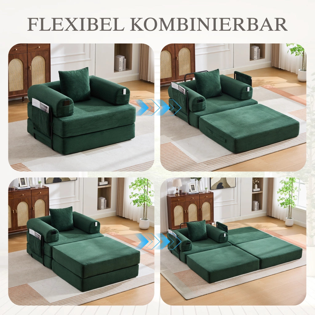 DIVANO MODULARE con poggiapiedi 112x190x67 cm Corduroy Verde smeraldo