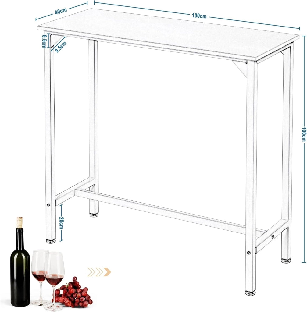 Tavolo da Bar Salvaspazio, Tavolo Alto da Cucina Stretto, bancone bar in Legno & Metallo per Home Bar Cucina, 100 x 40 x 100 cm, Bianco