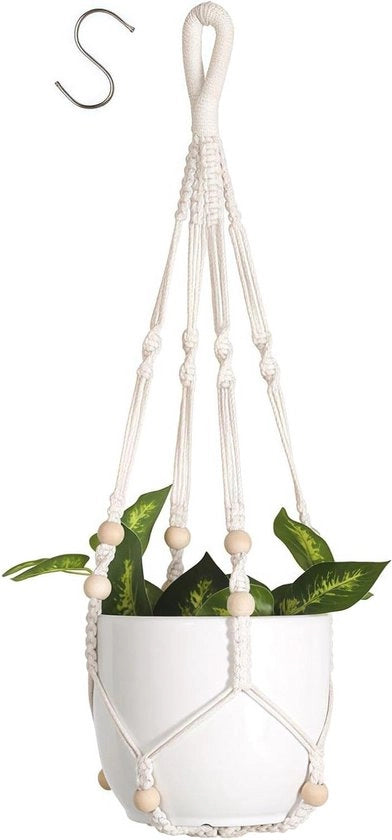 Porta Piante a Parete - Corda di Cotone Macramè con Ganci - Sostituto di Vaso per Patio Balcone soffitto - 35 Pollici