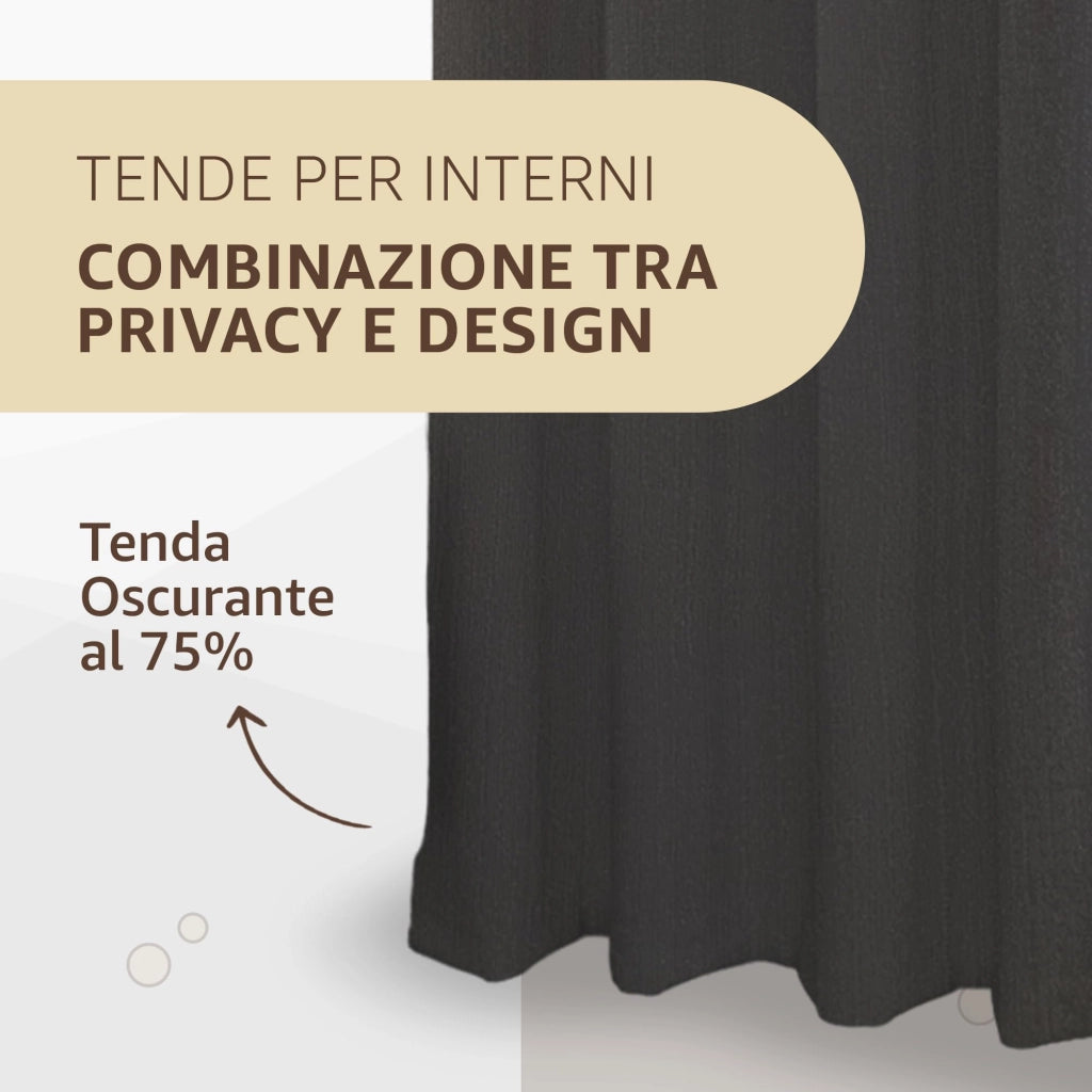 Tende per Interni Camera da Letto e Soggiorno Con Anelli - 140x280cm - 2 Pezzi Colore: NERO
