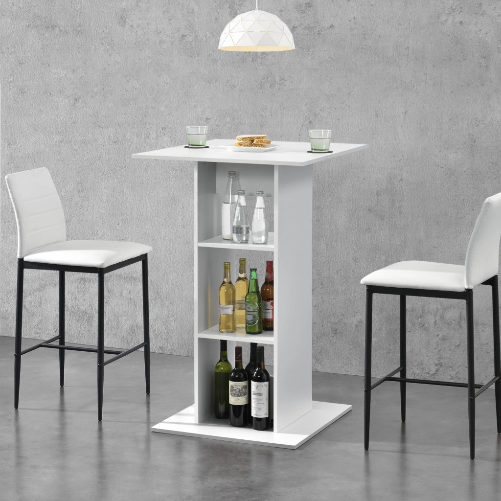 Tavolo Alto da Bar Visby con Piano Quadrato e 3 Ripiani - Bianco [en.casa]