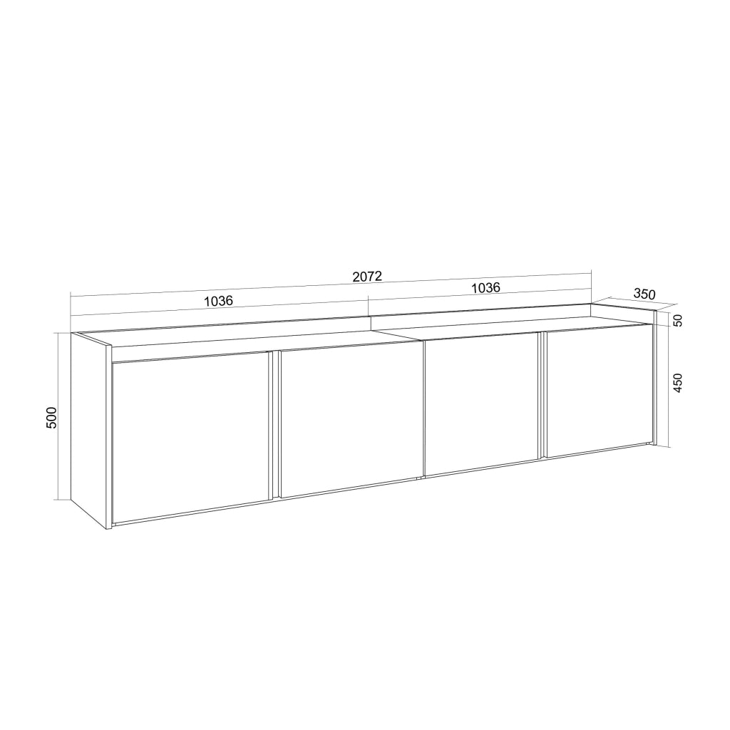 Mobile TV Soggiorno, 207x50x35 cm, Per TV fino a 80", Sospeso, da appendere, Nero e rovere