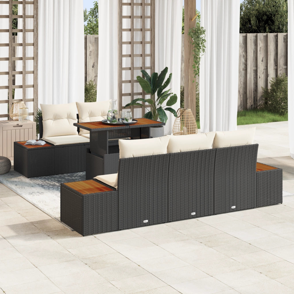 Set da Pranzo da Giardino a 6 Pezzi con Cuscini Rattan Nero Acacia