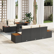 Set da Pranzo da Giardino a 6 Pezzi con Cuscini Rattan Nero Acacia