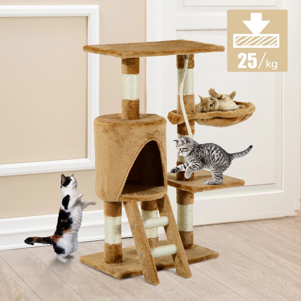 Albero tiragraffi per gatti con piattaforma e casetta ¨C zephmum ¨C Marrone 55x30x95 cm