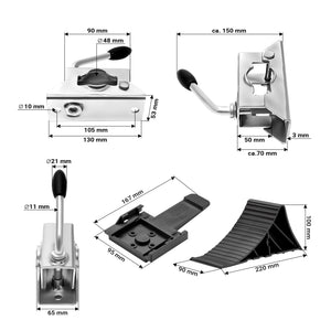 Set per rimorchio con servotimone a ruota, piedi stabilizzatori e cunei 10 pezzi max 362 kg