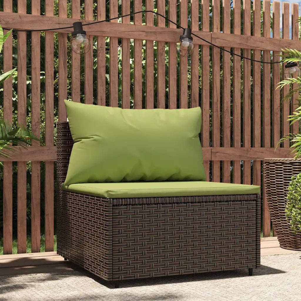 Divano Centrale da Giardino con Cuscini-Sofa Modulare-Divanetto da esterno in Polyrattan Marrone 889069