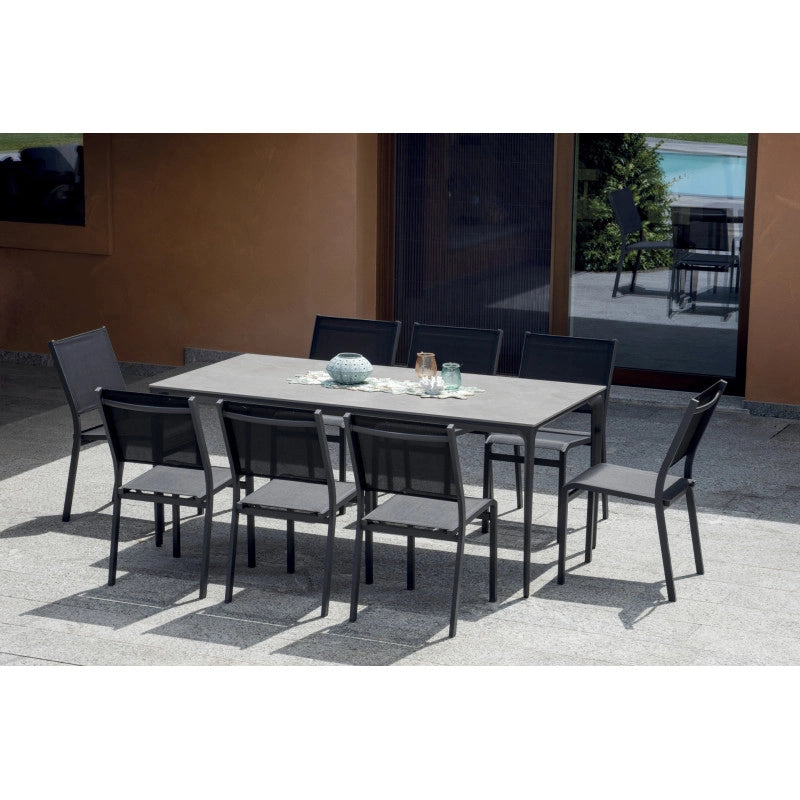 Tavolo Alghero 180x90 Alluminio Antracite Piano Gress Grigio Moia