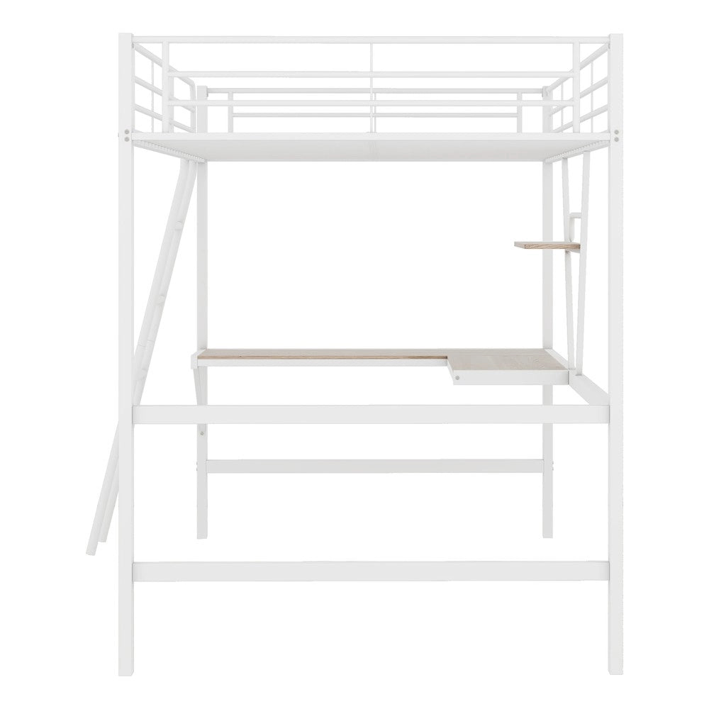 Letto a Soppalco con Scrivania e Ripiano ¨C MINIMAL ¨C Metallo Bianco 90x200