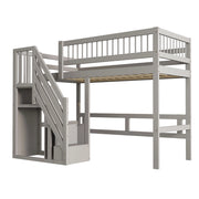 Letto a Soppalco Singolo con Scala Contenitore e Sponde 90×200 cm; senza Materasso; in Legno; Grigio