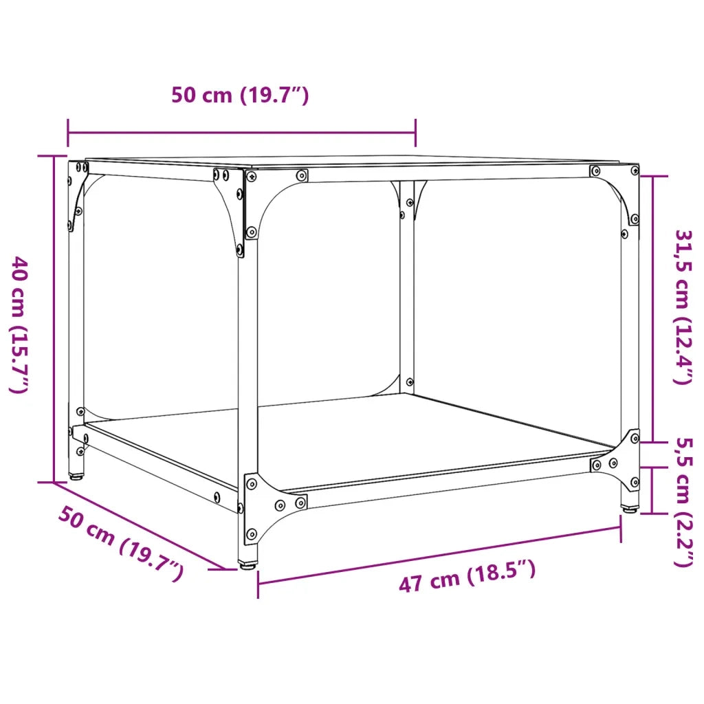 Tavolino Salotto con Piano Vetro Trasparente 50x50x40cm Acciaio 845971