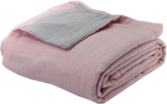 Bambino Mousseline, coperta a doppia faccia, 100 x 145 cm, coperta per neonato o ombrello per passeggino in Mousseline 100% cotone, soffice e respirante, colore grigio-rosa.