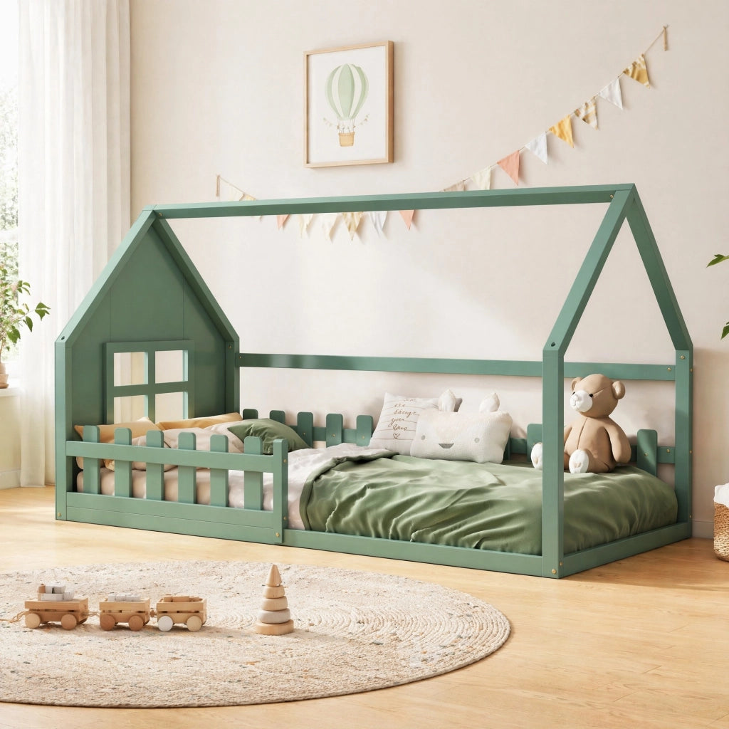 Letto per bambini a casetta 90x200 cm verde