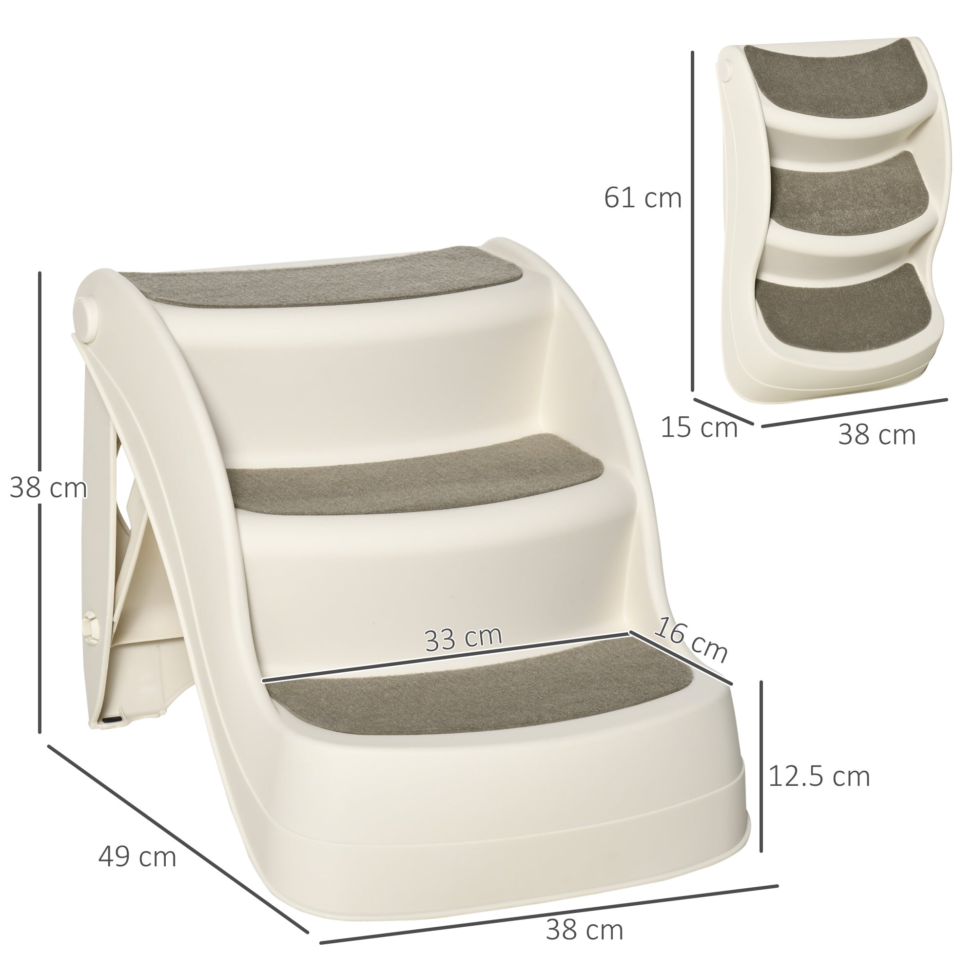 Scaletta per Cani e Gatti Pieghevole 3 Gradini Antiscivolo 49x38x38 cm  in Polipropilene Beige