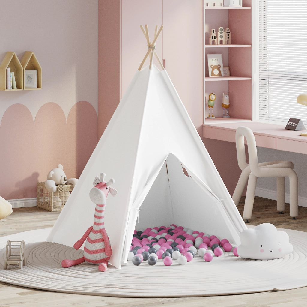 Tenda Teepee per Bambini con Borsa Pesca & Palline da Gioco Skin Bianca