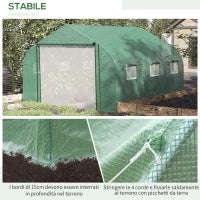 Serra a Tunnel con Copertura PE e Struttura in Acciaio, Porta Avvolgibile e 6 Finestre, 3.5x3x2m, Verde