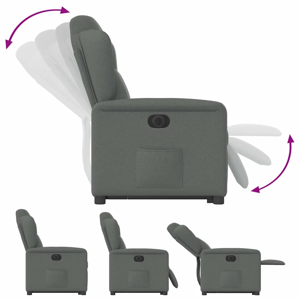 vidaXL Poltrona Alzapersona Reclinabile Elettrica Grigio Scuro Tessuto